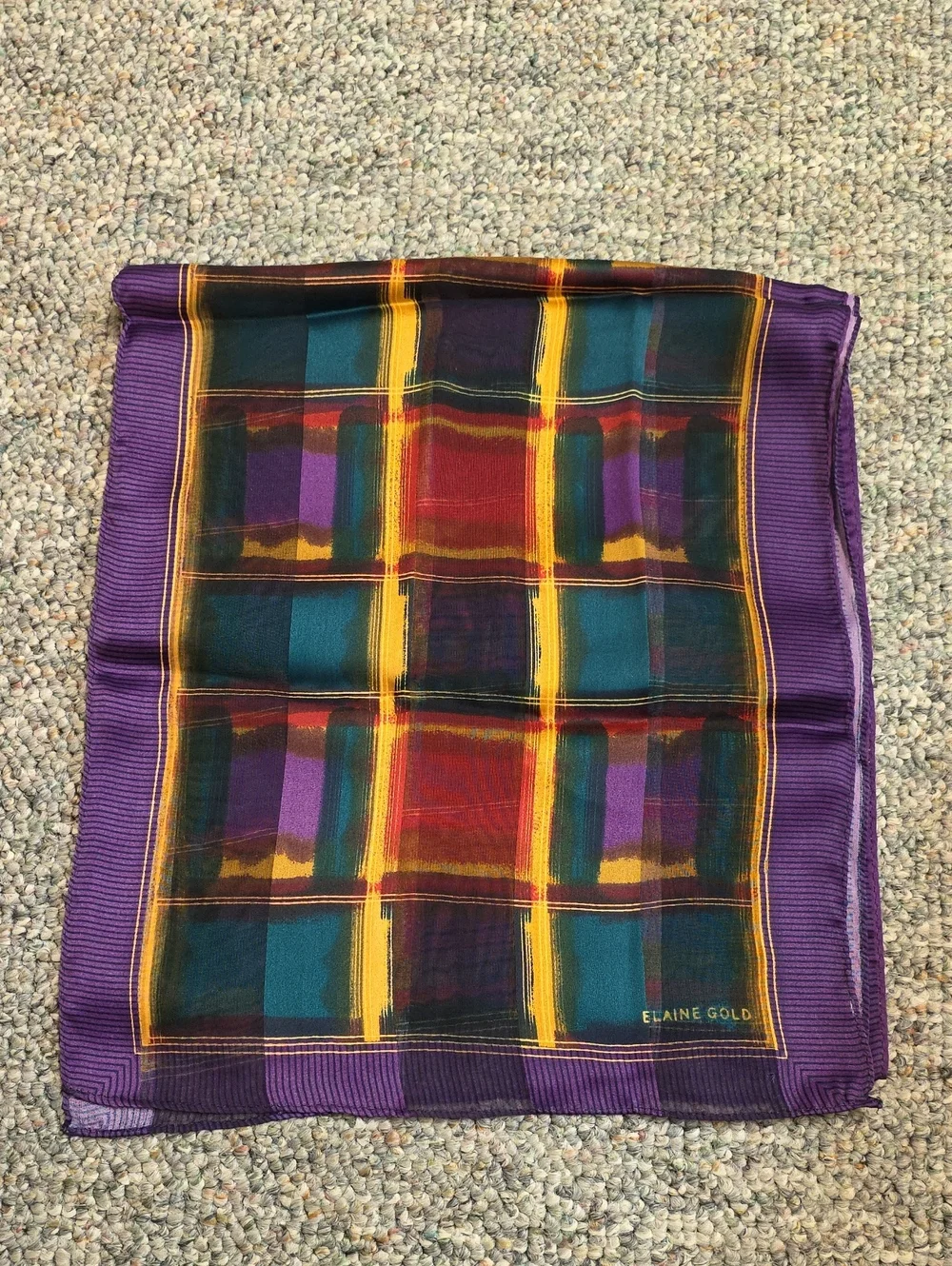 Elaine Gold Jewel Tone Abstract Plaid Oblong Scarf